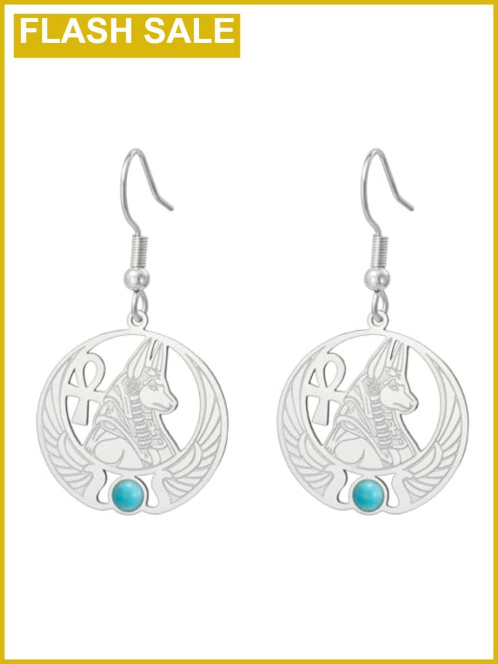 Egyptian Anubis Drop Earrings Stainless Steel Ankh Isis Symbol Protection